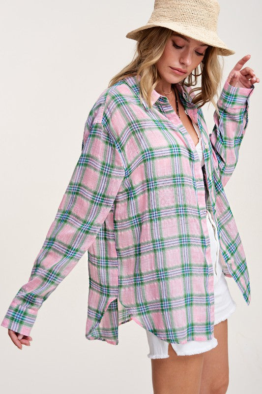 La Miel Liz Plaid Button Down Shirt