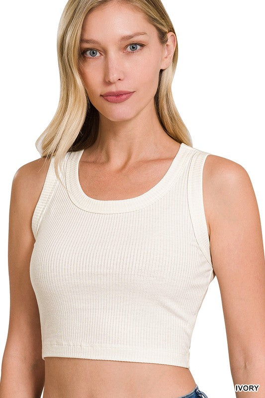 ZENANA Ribbed Scoop Neck Crop Tank Top