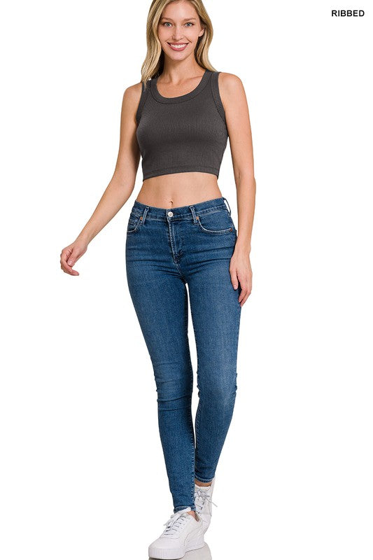 ZENANA Ribbed Scoop Neck Crop Tank Top