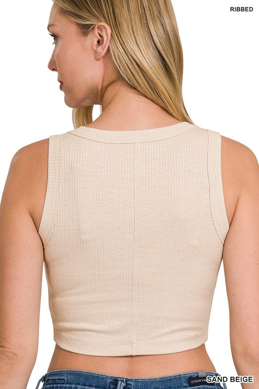 ZENANA Ribbed Scoop Neck Crop Tank Top