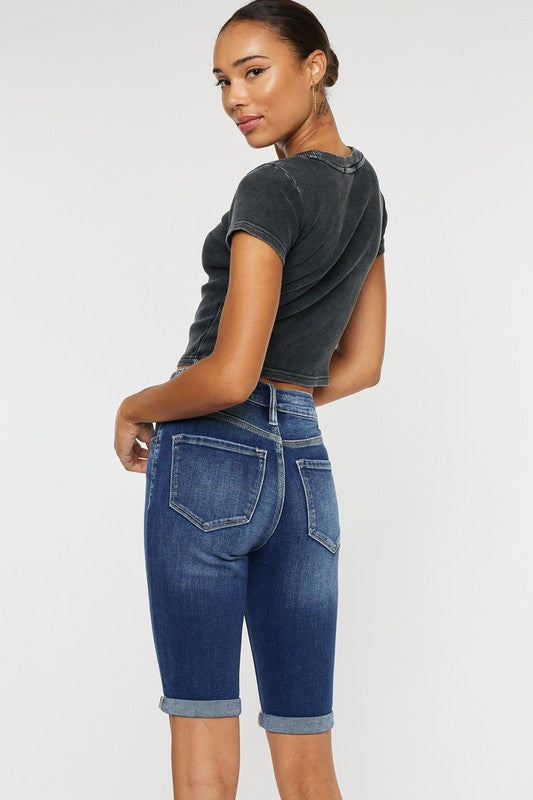 Kan Can High Rise Cuff Bermuda Jeans