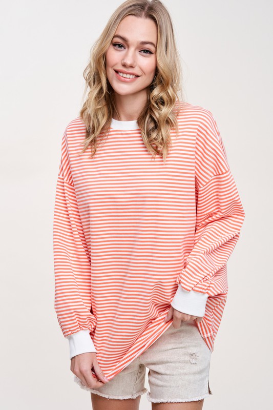 La Miel Claire Stripe Balloon Long Sleeve T-Shirt Top