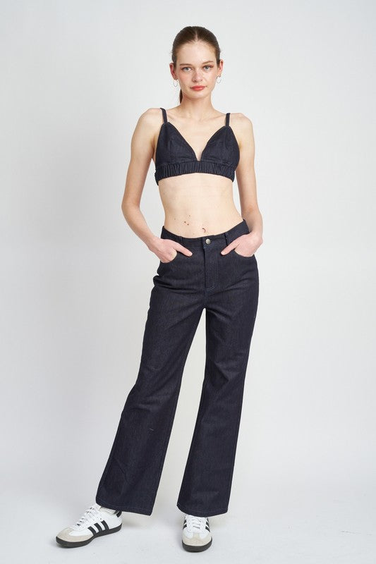 Emory Park HIGH WAIST SEMI FLARED DENIM PANTS