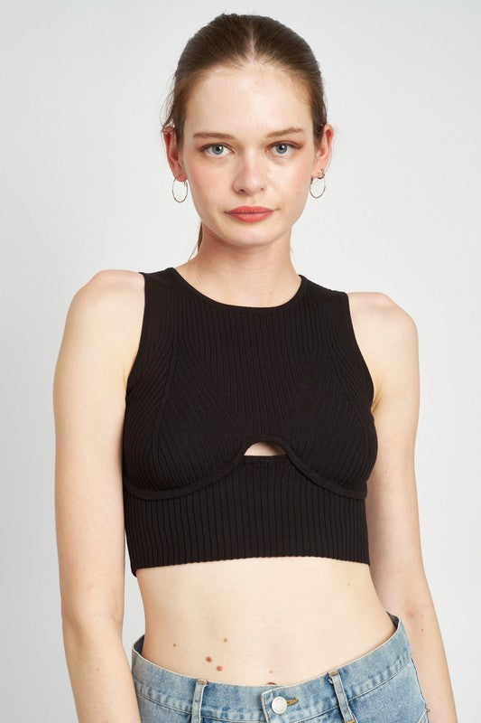 Emory Park BUSTIER LOOK RIBBED CROP TOP