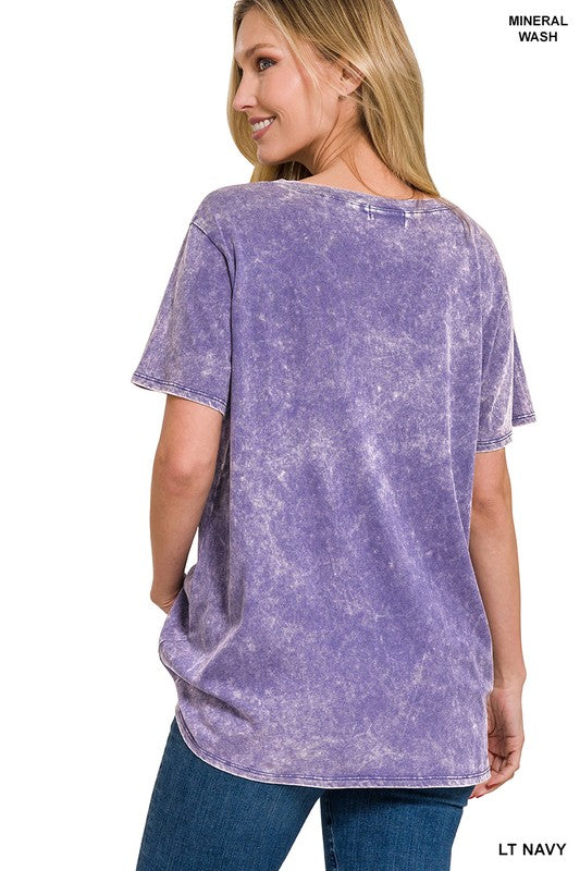 ZENANA Washed Short Sleeve V-Neck Top