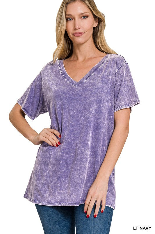 ZENANA Washed Short Sleeve V-Neck Top