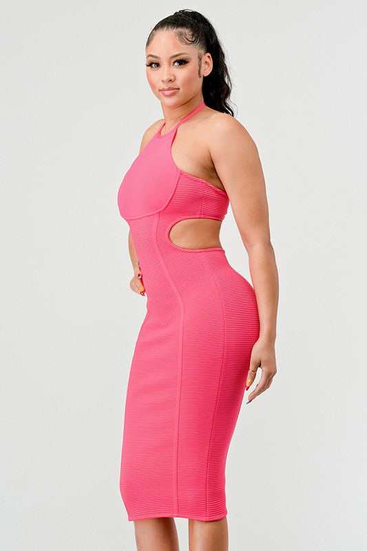 Athina HALTER HOLLOW OUT BODYCON BANDAGE DRESS