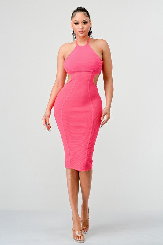 Athina HALTER HOLLOW OUT BODYCON BANDAGE DRESS