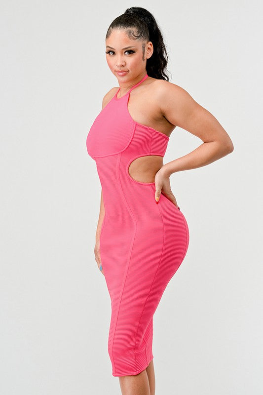 Athina HALTER HOLLOW OUT BODYCON BANDAGE DRESS