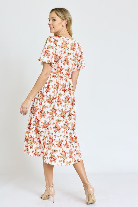 EG fashion Floral Angel Sleeve Midi Dress