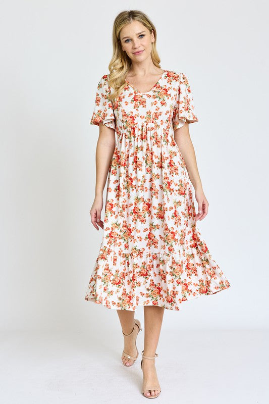 EG fashion Floral Angel Sleeve Midi Dress