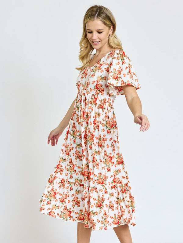 EG fashion Floral Angel Sleeve Midi Dress