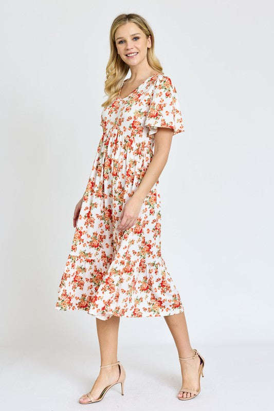 EG fashion Floral Angel Sleeve Midi Dress