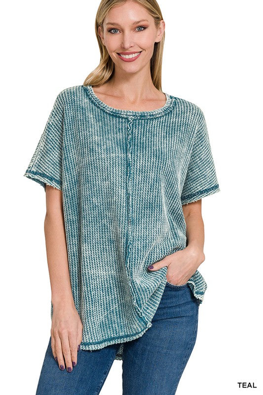 ZENANA Washed Baby Waffle Short Sleeve Top