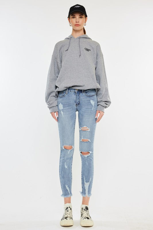 Kan Can Mid Rise Distressed Ankle Skinny Jeans