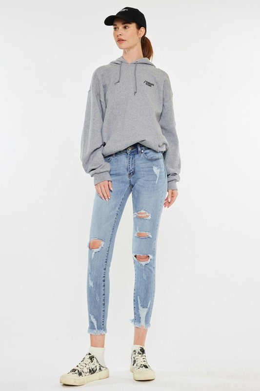 Kan Can Mid Rise Distressed Ankle Skinny Jeans