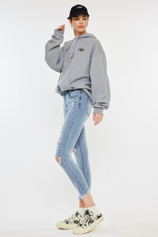 Kan Can Mid Rise Distressed Ankle Skinny Jeans