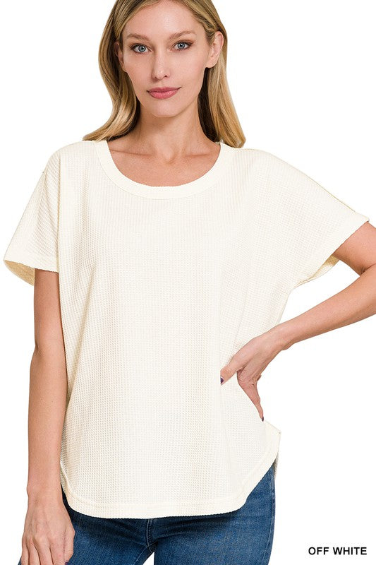 ZENANA Melange Baby Waffle Short Sleeve Top