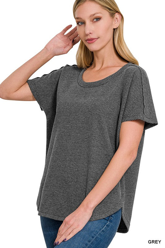 ZENANA Melange Baby Waffle Short Sleeve Top