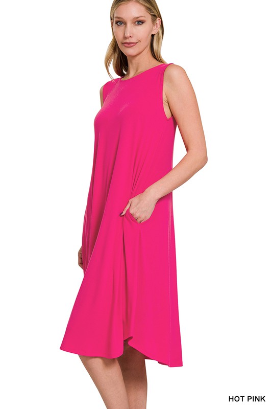 Zenana Premium Sleeveless Midi Dress with Pockets M (8/10) Warm Mocha