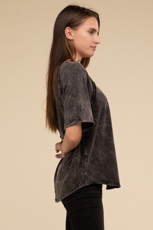 ZENANA Back Patch Crinkle Washed Raglan Sleeve T-Shirt