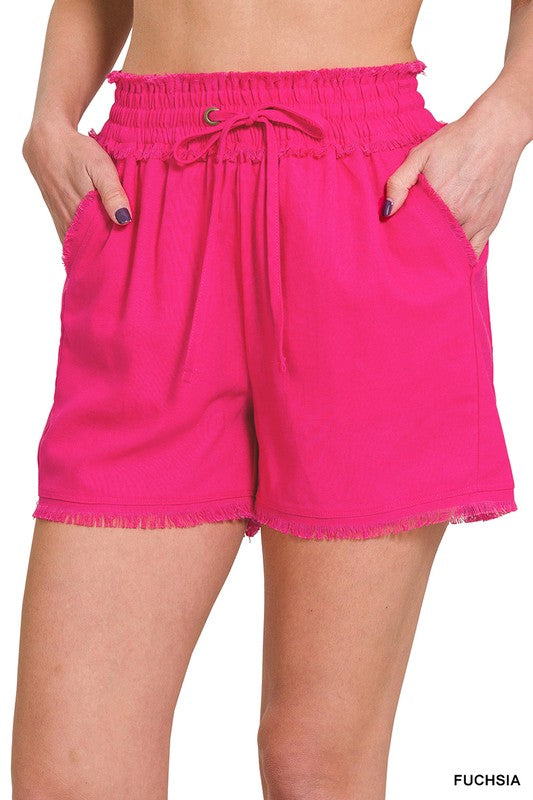 NISSA frayed-hem cotton shorts - Pink