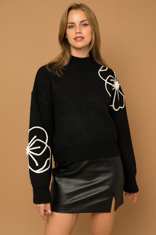Gilli Flower Embroidery Mock Neck Sweater