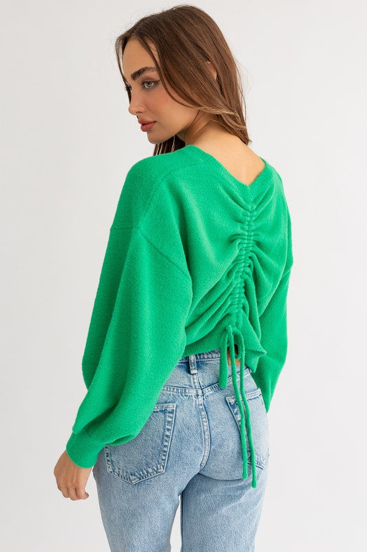 LE LIS Fuzzy Sweater with Back Ruching