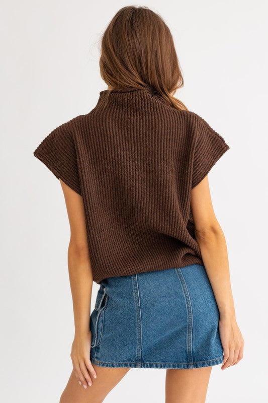 LE LIS Turtle Neck Power Shoulder Sweater Vest