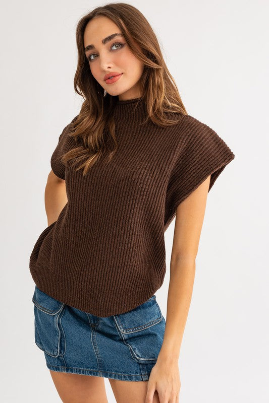 LE LIS Turtle Neck Power Shoulder Sweater Vest