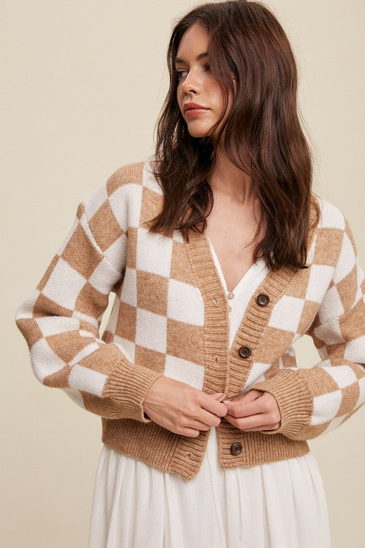 Load image into Gallery viewer, Listicle Bold Gingham Sweater Weaved Crop Cardigan
