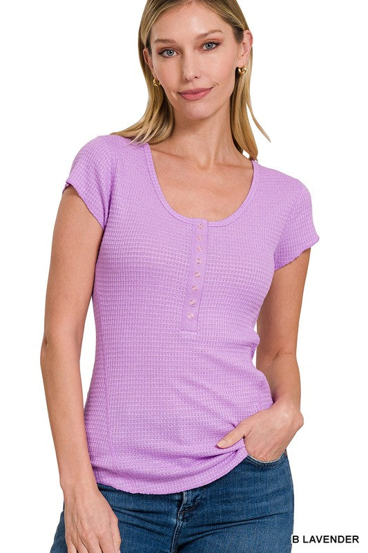 ZENANA Baby Waffle Snap Button Cap Sleeve Top