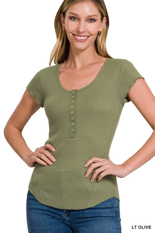 ZENANA Baby Waffle Snap Button Cap Sleeve Top