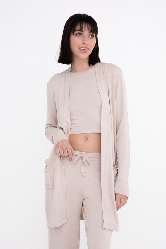 Mono B Lounge Open-Front Terry Cardigan