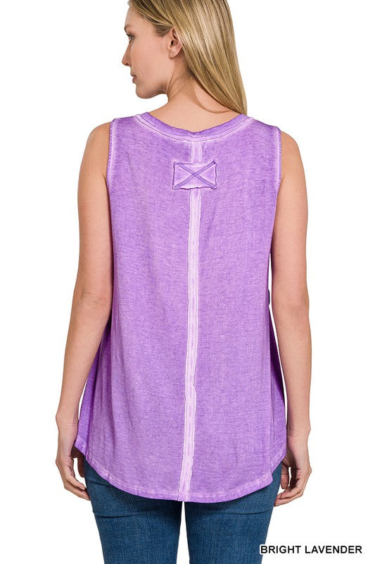 ZENANA Washed Sleeveless V-Neck Top with Hi-Low Hem