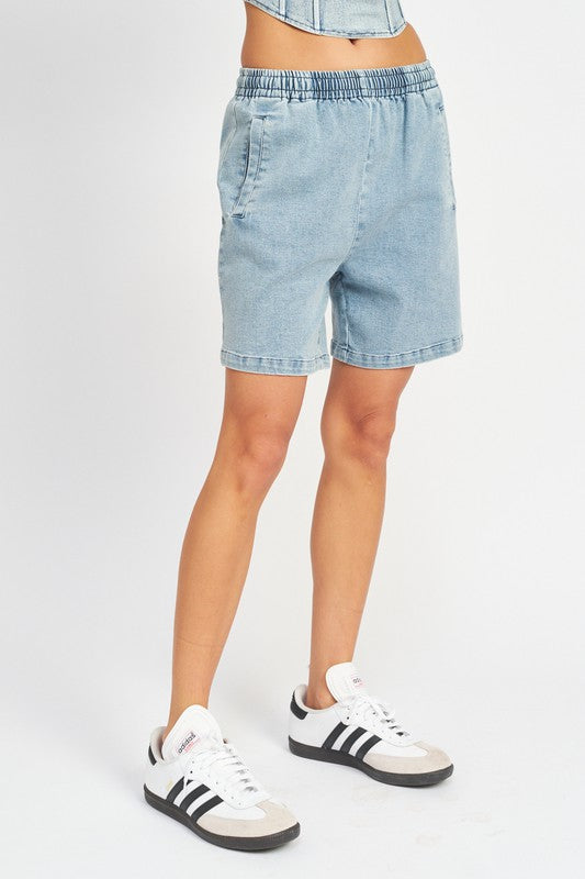 Emory Park HIGH WAISTED BERMUDA DENIM SHORTS