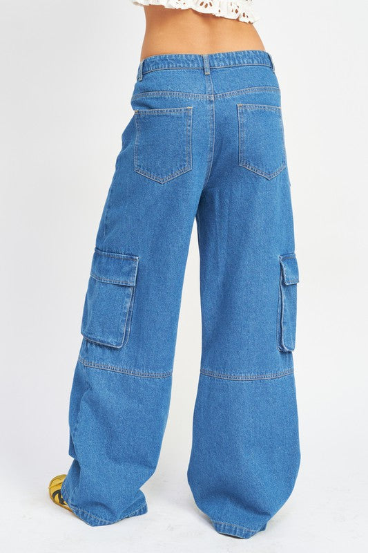 Emory Park WIDE LEG CARGO DENIM PANTS WITH POCKETS