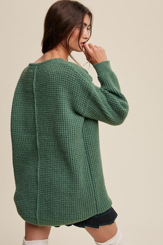 Listicle Slouchy V-neck Ribbed Knit Sweater
