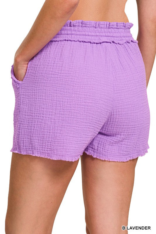 ZENANA Double Elasticband Drawstring Waist Shorts