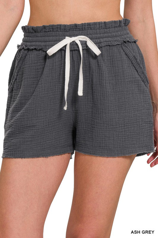 ZENANA Double Elasticband Drawstring Waist Shorts