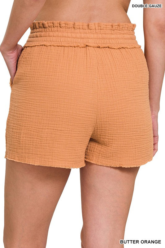 ZENANA Double Elasticband Drawstring Waist Shorts