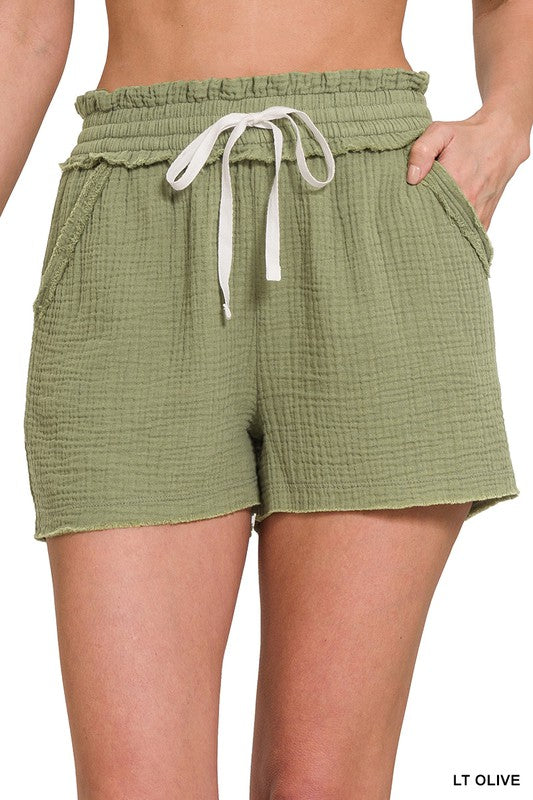 ZENANA Double Elasticband Drawstring Waist Shorts