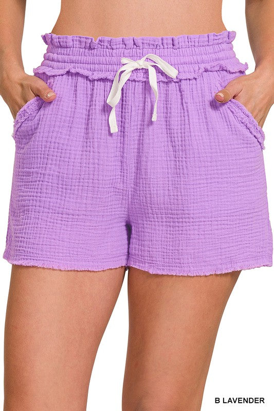 ZENANA Double Elasticband Drawstring Waist Shorts