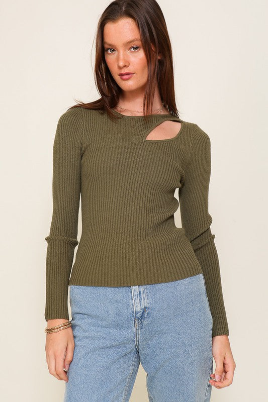 TIMING Cut Out Long Sleeve Sweater Top