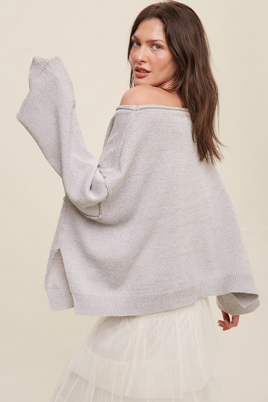 Listicle Light Weight Wide Neck Crop Pullover Knit Sweater