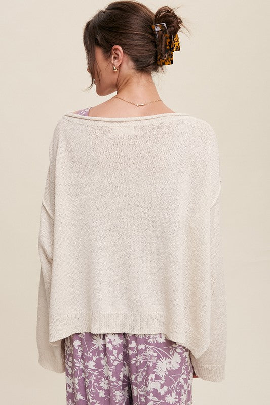 Listicle Light Weight Wide Neck Crop Pullover Knit Sweater