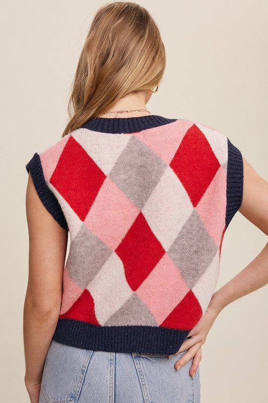 Listicle Argyle Cropped Sweater Vest