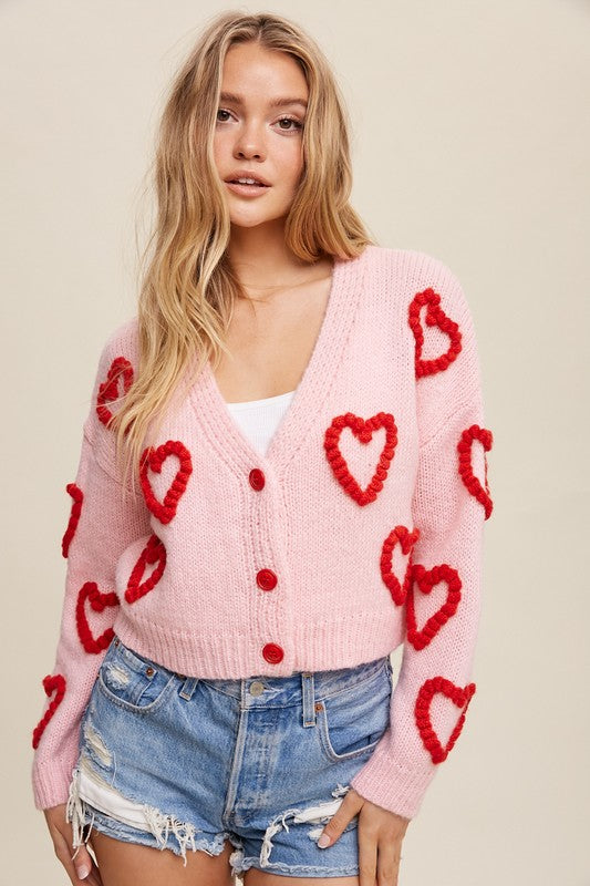 Load image into Gallery viewer, Listicle Lots of Love Knit Copped Heart Cardigan
