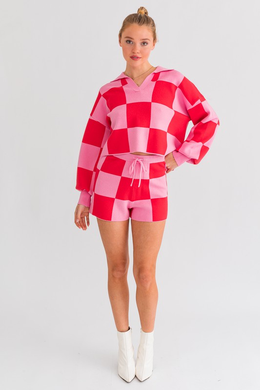 Load image into Gallery viewer, LE LIS Checkered Sweater Shorts
