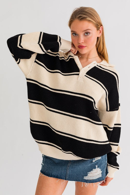 LE LIS Collared Oversized Sweater Top